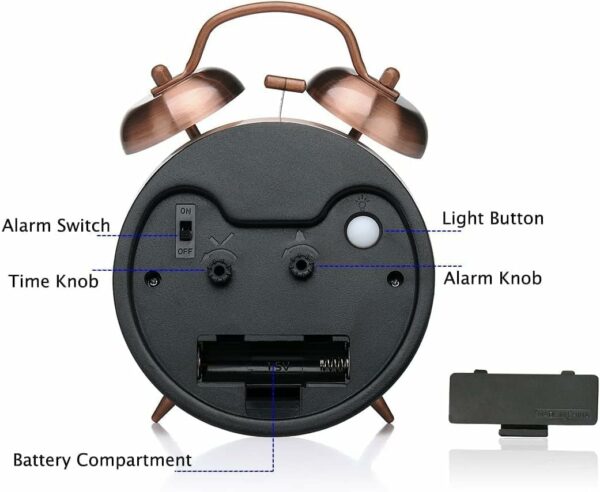 Loud Twin Bell Alarm Clock for Heavy Sleepers - Retro Design - Image 5