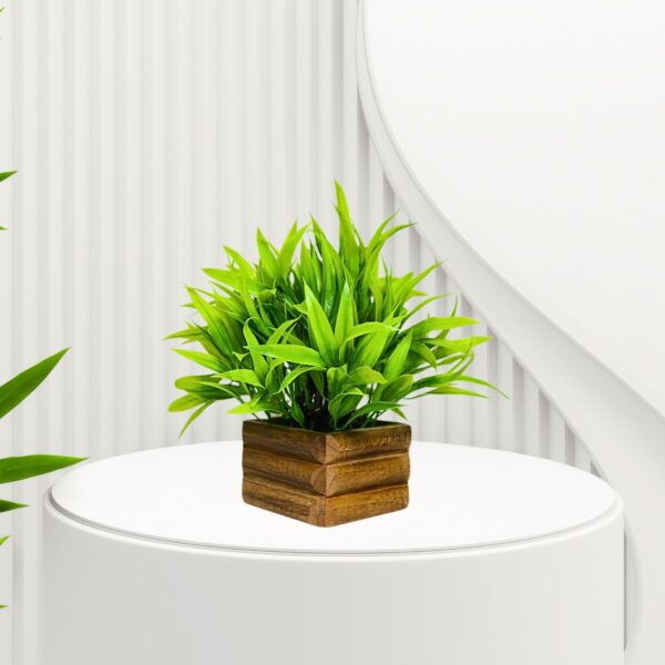 Artificial Bamboo Leaves in Wooden Pot - 17 cm Home & Office D?cor - Image 2