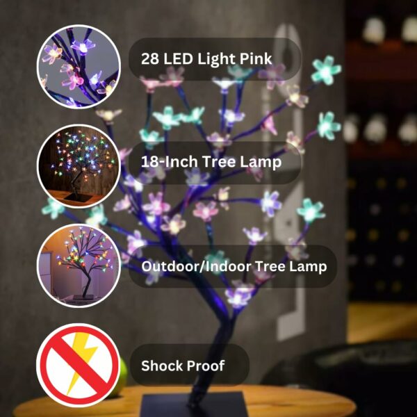 LED Cherry Blossom Bonsai Tree Lamp - 18 Inch, 28 Multicolor LEDs, Adjustable Branches - Image 3