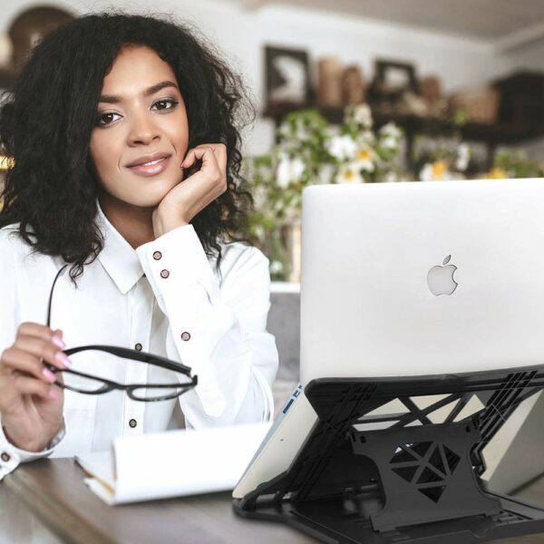 Adjustable Portable Laptop Stand with Phone Holder - Black - Image 5