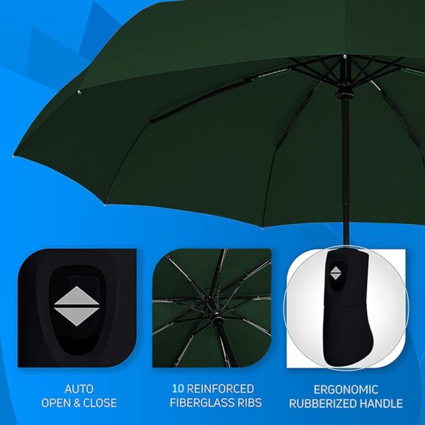 Compact Windproof Umbrella for Travel - 10 Fiberglass Ribs - Image 2