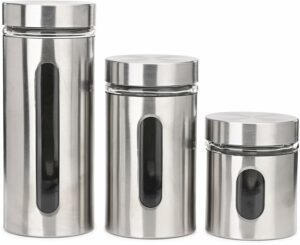 Stainless Steel Airtight Kitchen Canisters Set of 3 with Window