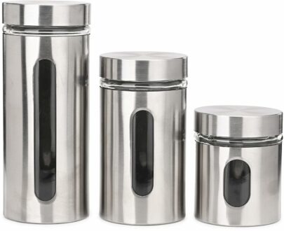 Stainless Steel Airtight Kitchen Canisters Set of 3 with Window