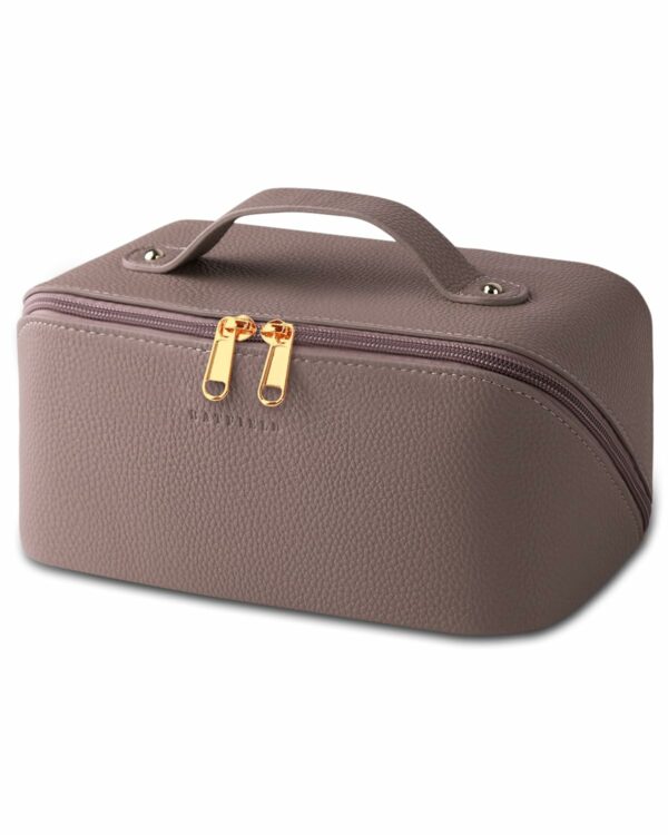 Large Capacity Litchi Leather Makeup Bag for Women - Pink