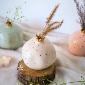 Ceramic Pomegranate Showpiece with Gold Crown - 4 inch