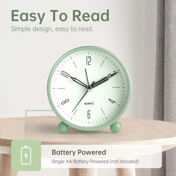 4 Inch Silent Non-Ticking Alarm Clock with Night Light - Image 3