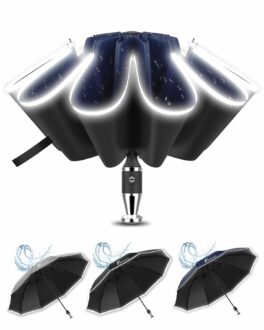 Inverted Travel Umbrella with Reflective Strip & UV Protection
