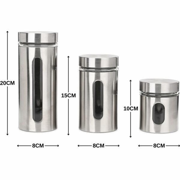 Stainless Steel Airtight Kitchen Canisters Set of 3 with Window - Image 4