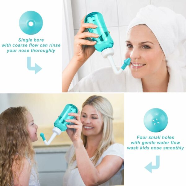 300ML Sinus Rinse Bottle for Adults & Kids - Nasal Irrigation with 2 Nozzles - Image 3