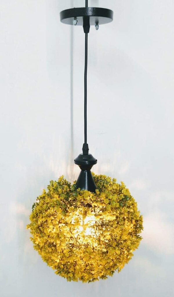 Faux Green Grass Ball Topiary Hanging Pendant Light Set - Image 4