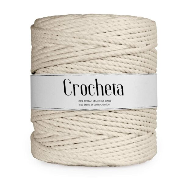 3 Ply Twisted Macrame Cotton Cord - 100 Mtr, Off White