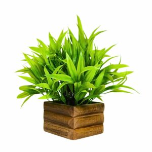 Artificial Bamboo Leaves in Wooden Pot - 17 cm Home & Office D?cor