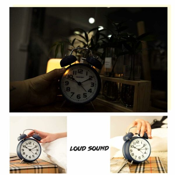 Twin Bell Vintage Alarm Clock with LED Display - Blue - Image 3