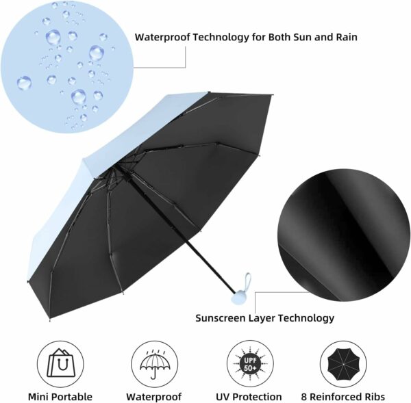 Compact UV Protection Umbrella for Men, Women & Kids - Skyblue - Image 6