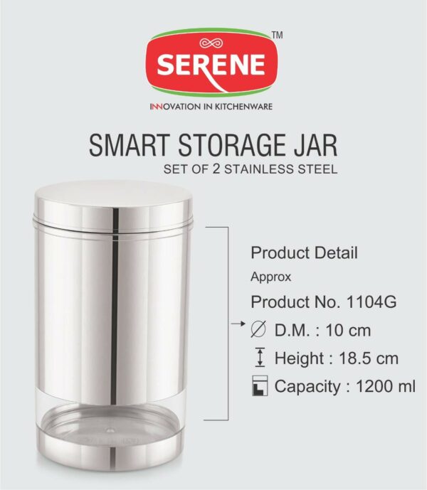 Airtight Stainless Steel Storage Canisters - Set of 2 (1200 ML) - Image 3