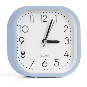 Analog Alarm Clock - Lightweight Battery Powered Table Clock for Heavy Sleepers - Blue Plastic