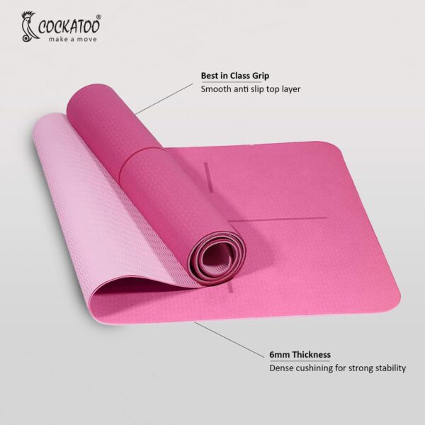 Premium 6 MM Non-Slip TPE Yoga Mat with Carry Bag - 183CM x 61CM - Image 2