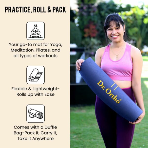 Eco-Friendly 6MM Thick Yoga Mat for Home & Gym - Navy Blue - Image 3