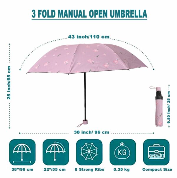 Compact 3-Fold Manual Umbrella for Rain & Sun Protection - Image 5