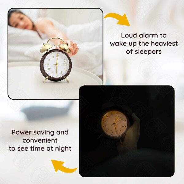 6 Inch Twin Bell Alarm Clock - Battery Powered Night Light - Image 5