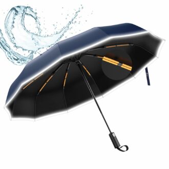 Windproof Travel Umbrella with Reflective Stripe - 3 Fold Design