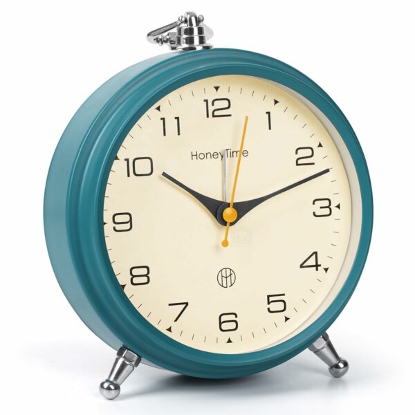 Silent Analog Alarm Clock - Vintage Design, Loud Alarm, 13 cm Blue