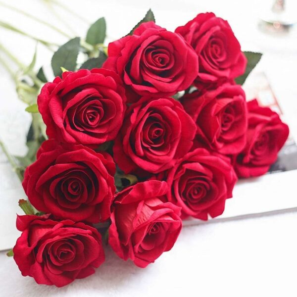6pcs Velvet Faux Red Roses for Home Decoration - 40 CM - Image 4