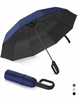Folding Windproof Umbrella with Carabiner Handle - 40-Inch