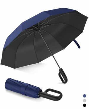 Folding Windproof Umbrella with Carabiner Handle - 40-Inch