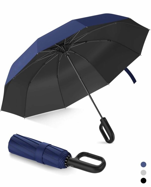 Folding Windproof Umbrella with Carabiner Handle - 40-Inch