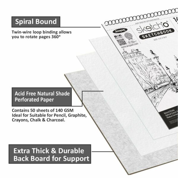 A4 Sketch Book - 140 GSM Acid-Free Paper, 50 Sheets - Image 3