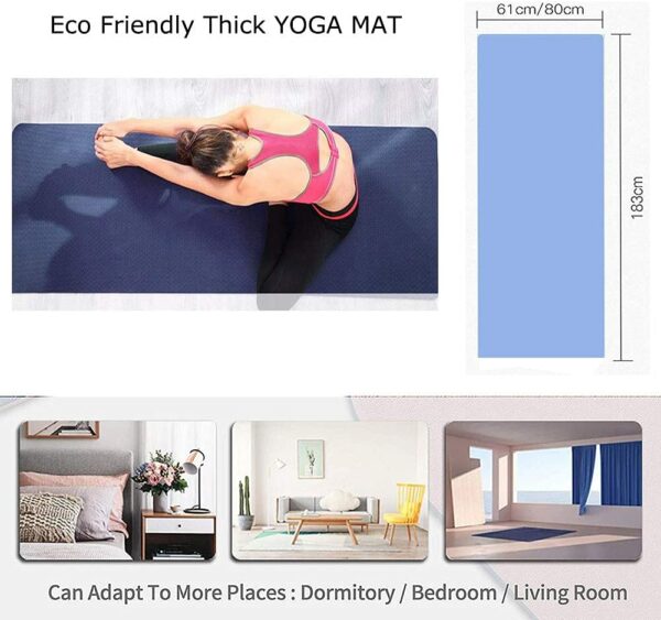 6mm Thick TPE Yoga Mat with Carry Bag & Strap - Blue - Image 4