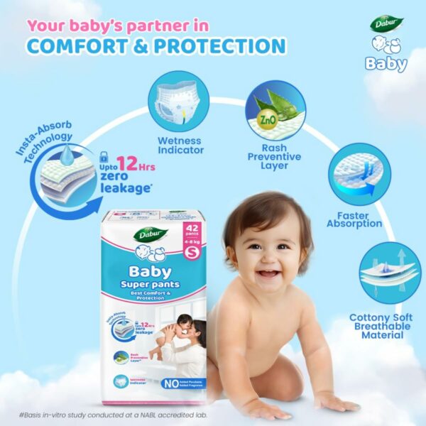 Dabur Baby Super Pants Small 42 Pack - Natural Skin Protection Diapers - Image 3