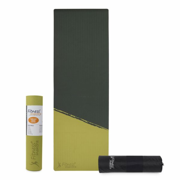 8mm Eco-Friendly Anti-Slip Yoga Mat with Carry Bag - Army + Lemon