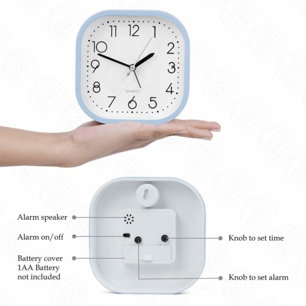 Analog Alarm Clock - Lightweight Battery Powered Table Clock for Heavy Sleepers - Blue Plastic - Image 3