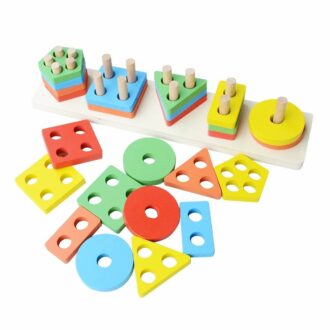 Kids Wooden Geometric Blocks Stacker Shape Sorter - 5 Columns
