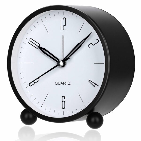 Non-Ticking Analog Alarm Clock with Night Light - Compact Design