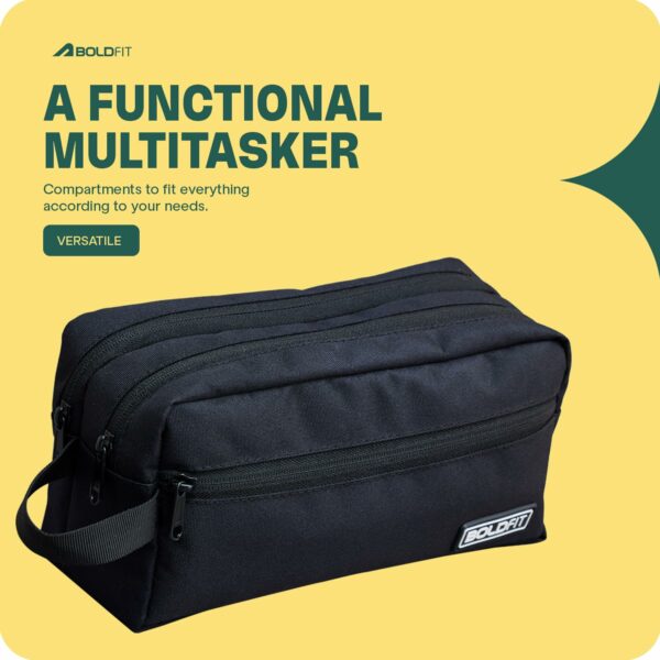 Spacious Polyester Toiletry Bag for Travel - Black, 18 Cm - Image 4