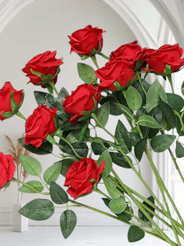 6pcs Velvet Faux Red Roses for Home Decoration - 40 CM - Image 3