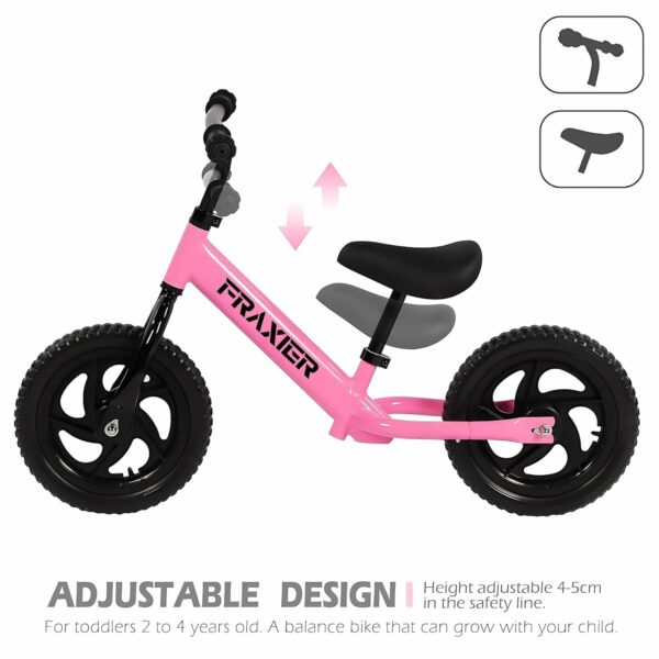 12 Inch Balance Bike for Kids 2-5 Years - Adjustable Height, Pink - Image 2