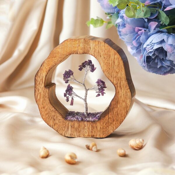 Amethyst Crystal Tree Set in Wooden Ring for Chakra Healing - Image 2