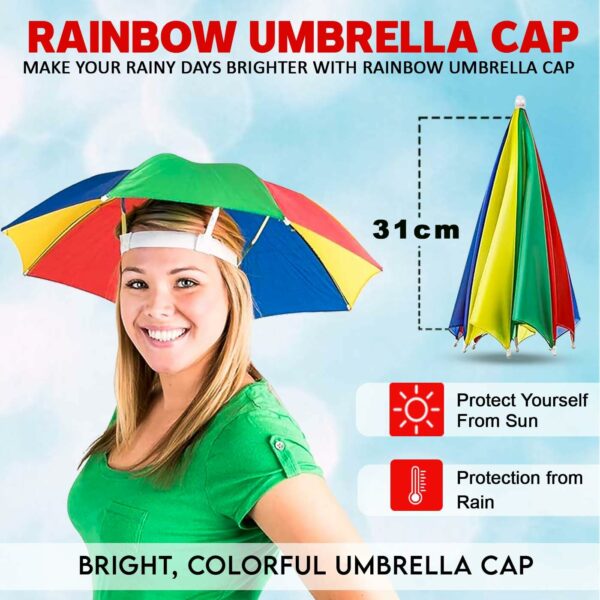 Rainbow Adjustable Umbrella Hat for Kids and Adults - Pack of 1 - Image 2