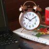 Twin Bell Copper Alarm Clock with LED Light - Vintage Rose Gold