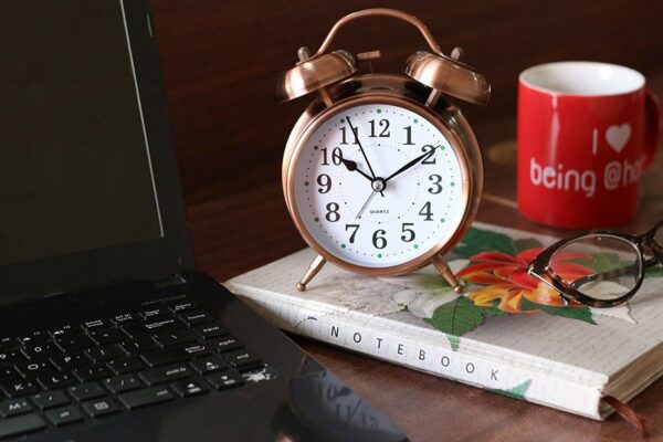 Twin Bell Copper Alarm Clock with LED Light - Vintage Rose Gold - Image 5