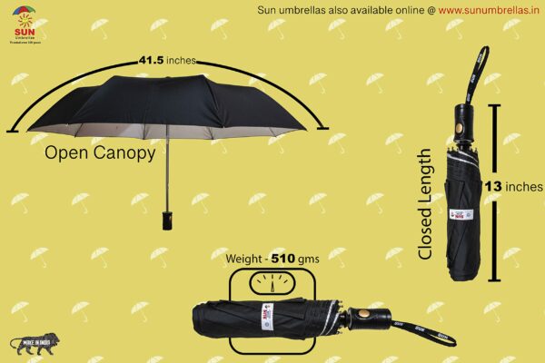 Folding Black Umbrella - 40 Inch UV Protective, 3 Fold - Image 5