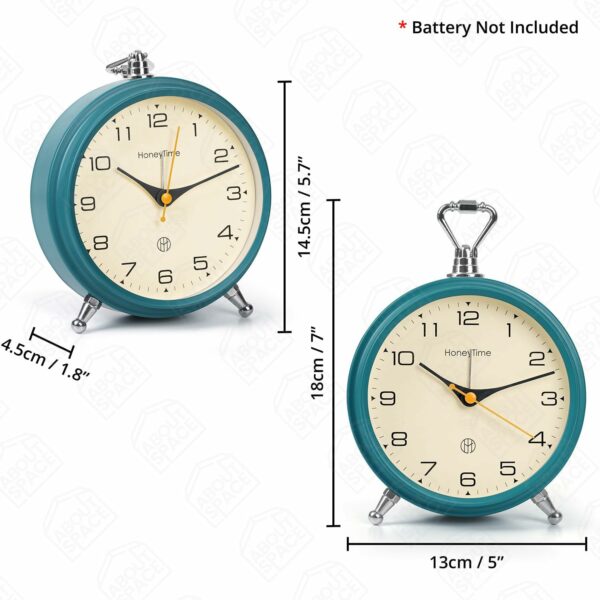 Silent Analog Alarm Clock - Vintage Design, Loud Alarm, 13 cm Blue - Image 2