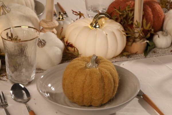 Handmade Yellow Woollen Pumpkin Set of 2 for Fall Decor - Image 5