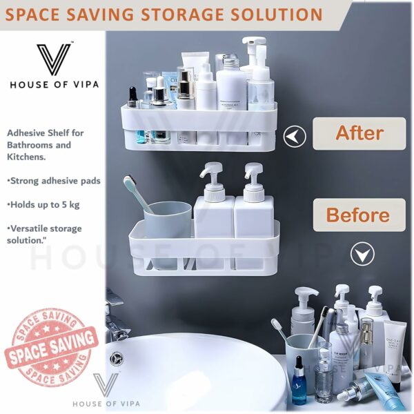 Self-Adhesive Bathroom Shelf with Towel Holder - 4 Pack - Image 4