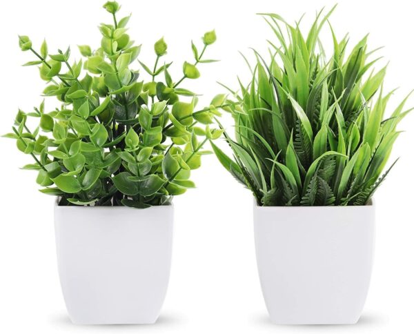 Small Artificial Eucalyptus Plants in White Planters for Home & Office - Image 4