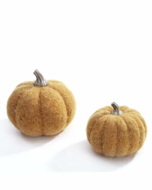 Handmade Yellow Woollen Pumpkin Set of 2 for Fall Decor